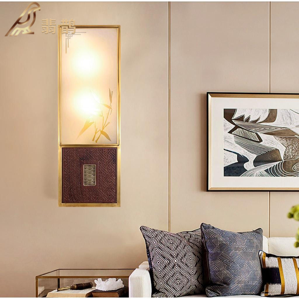 全铜新中式壁灯中国风古典红木卧室床头灯别墅走廊过道背景墙壁灯