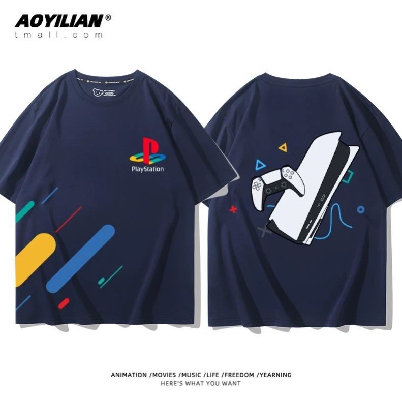 playstation索尼PS游戏机ps4周边男女夏季纯棉宽松T恤短袖情侣装图片