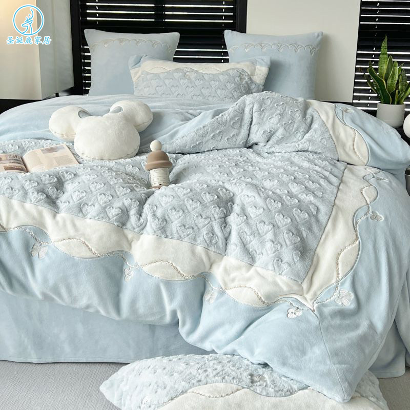 冬季少女心加厚保暖兔兔绒四件套高端加绒牛奶绒爱心被套床上用品