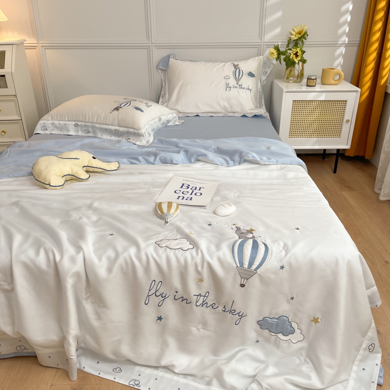 卡通小象80支兰精天丝夏凉被四件套夏季儿童凉感冰丝夏被空调被子