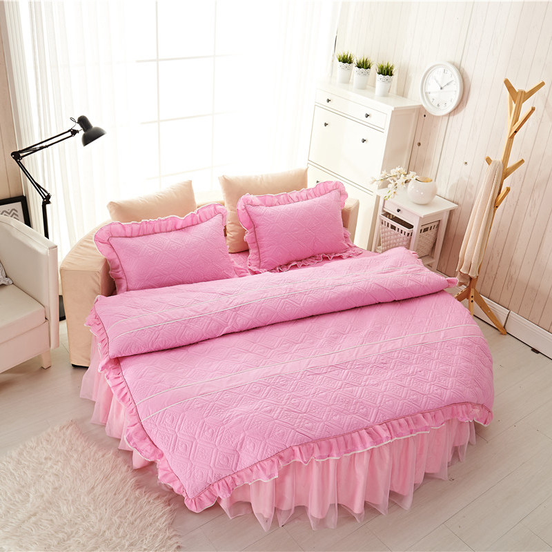 定做纯棉酒店圆床夹棉床裙单件全棉宾馆圆形床罩四件套纯色床垫套