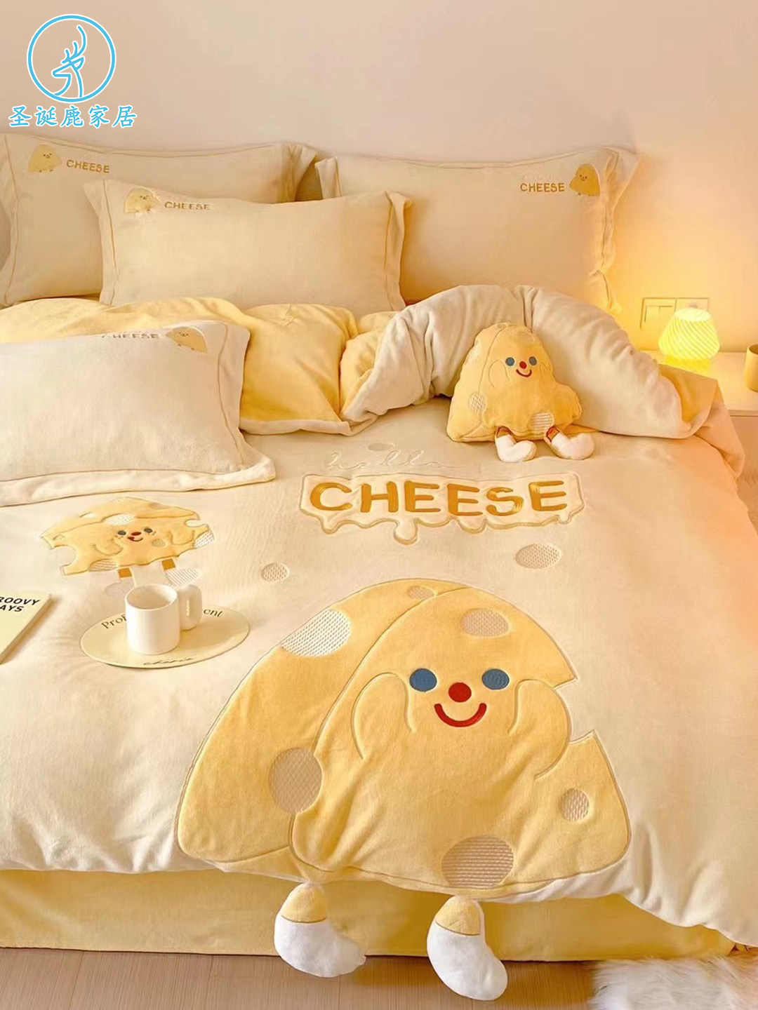 A类卡通儿童加厚牛奶绒四件套双面珊瑚绒被套1.2m宿舍三件套床笠