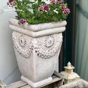 种花王大爷 手工粗陶复古风格透气透水家居庭院阳台种植花盆带孔