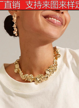 欧美跨境饰品 时尚液态褶皱不规则项圈choker 小众金属熔岩项链女