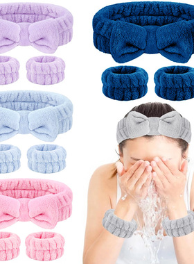 2025跨境爆款洗漱束发带洗脸神器防水防湿毛绒头带吸水蝴蝶结发带