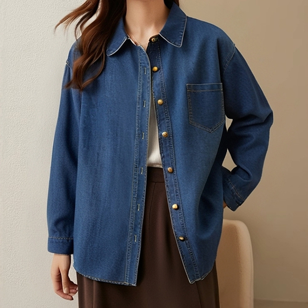 大码秋冬季加绒牛仔衬衫女