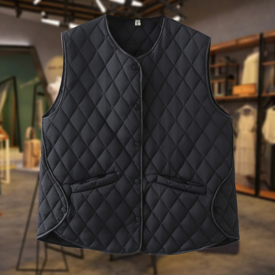 大码女装菱形格棉服马甲