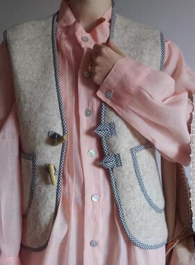 「Maroon」西班牙Accidente Con Flores/ACF 手工羊毛牛角扣马甲