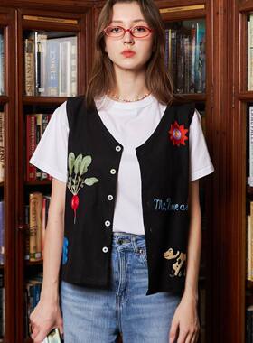 「Maroon」现货 泰国Pickle Projects新款夏季手工刺绣背心马甲