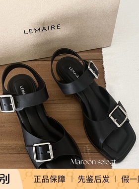 「Maroon」约2周 Lemaire 系带中跟方头牛皮休闲复古文艺凉鞋
