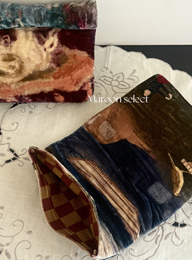 「Maroon」现货 印度Cord手工复古麂皮丝绒 卷边收纳袋卡包零钱包