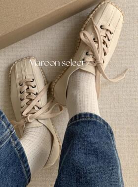 「Maroon」部份现货 Lemaire Linioleum 方头帆布鞋草编鞋单鞋