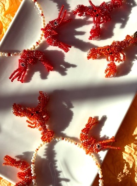「Maroon」现货 西班牙 Amori mori 手作串珠编织 两只小虾项链