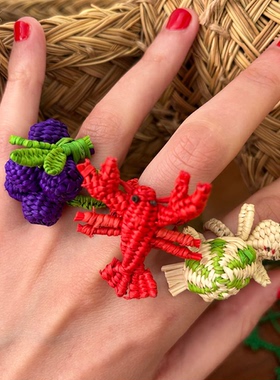 「Maroon」现货 西班牙 Amori mori 手工制作棕榈编织 趣味戒指