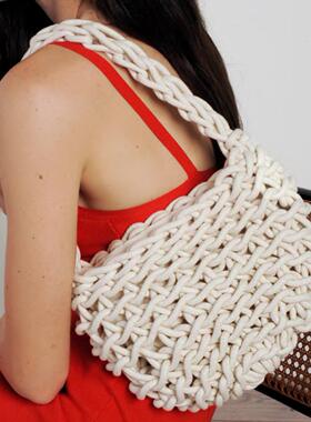 【9折现货】品牌授权 意大利 Alienina 棉编织托特包腋下包