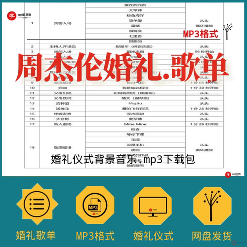 结婚礼周杰伦歌单MP3下载新娘郎入场仪式暖场音乐及流程环节目录