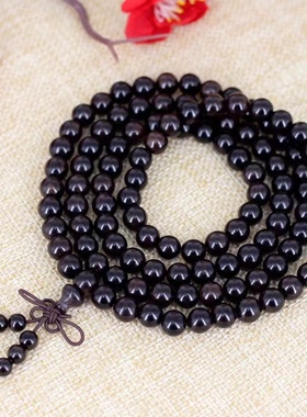 黑檀手串108颗老料沉水手链子紫光檀佛珠木质文玩饰品男女士念珠