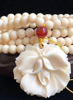 象牙果雕刻玫瑰花挂饰项链女ins简约森系毛衣链长款百搭大气潮流