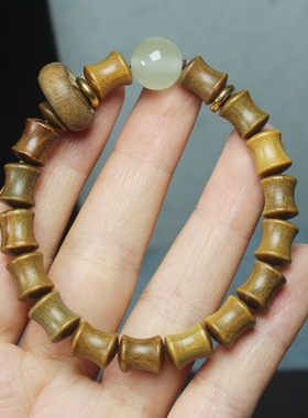 绿檀木竹节手串跑环文玩节节高升天然老檀香手持佛珠古风手链男女