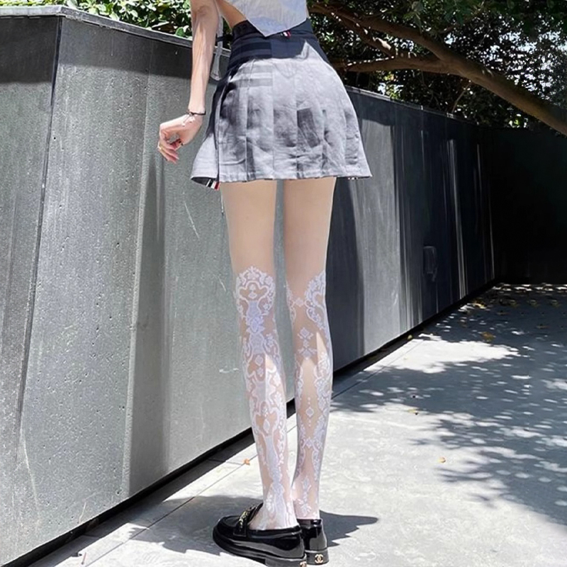 白色维纳斯丝袜花纹性感纯欲白丝薄款防勾丝网红jk洛丽塔黑丝印花