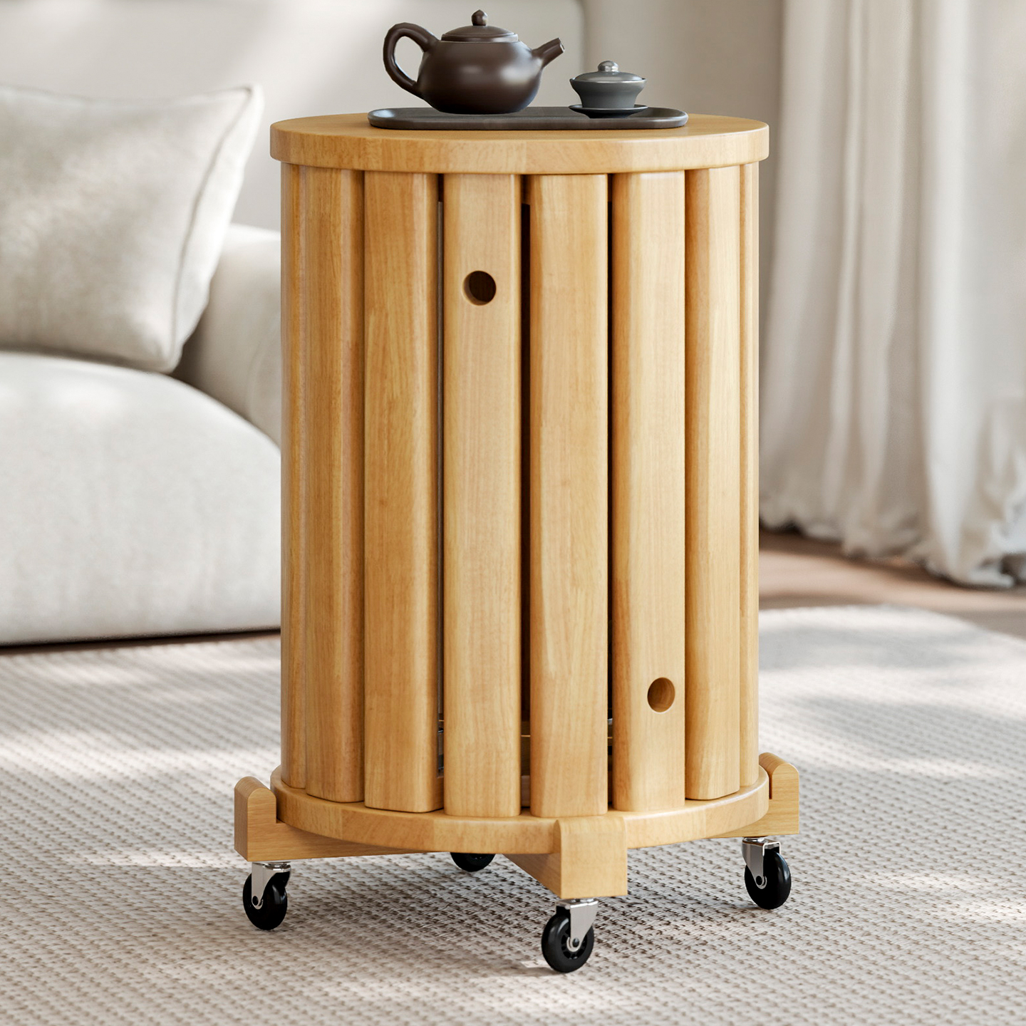 实木凳子家用可叠放带滑轮叠叠乐组合圆凳客厅餐桌凳收纳板凳木凳