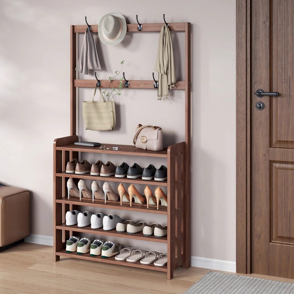 一体式实木鞋架衣帽架家用入户门口玄关多层鞋柜挂衣架置物架,住宅家具,鞋架,淘宝优惠券,粉丝福利购,淘宝优惠卷