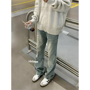 美国Cleanfit覆古水洗褶皱直到地板长度的牛仔裤的男人和女人苗条