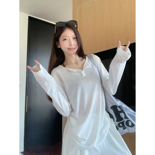 MosesQueen魔西女王慵懒长袖防晒T恤女2025夏季宽松显瘦罩衫上衣