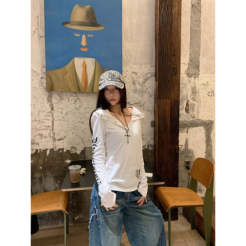 MosesQueen魔西女王美式朋克防晒罩衫秋季长袖连帽t恤修身上衣