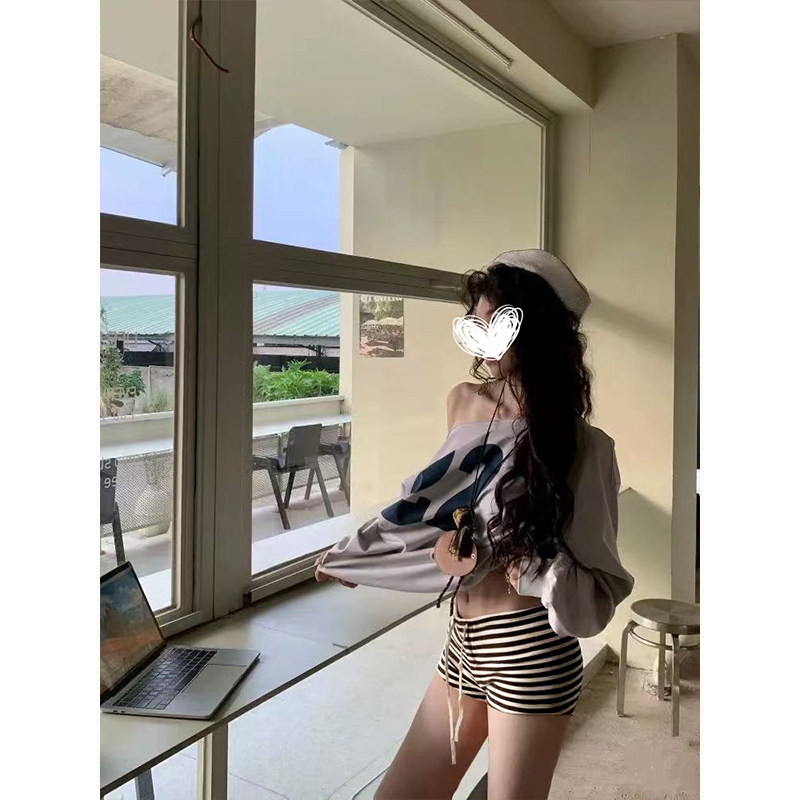 条纹低腰超短裤外穿辣妹包臀热裤图片