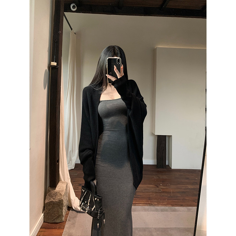 MosesQueen魔西女王蝙蝠袖披肩针织衫秋冬季宽松显瘦毛衣开衫外套