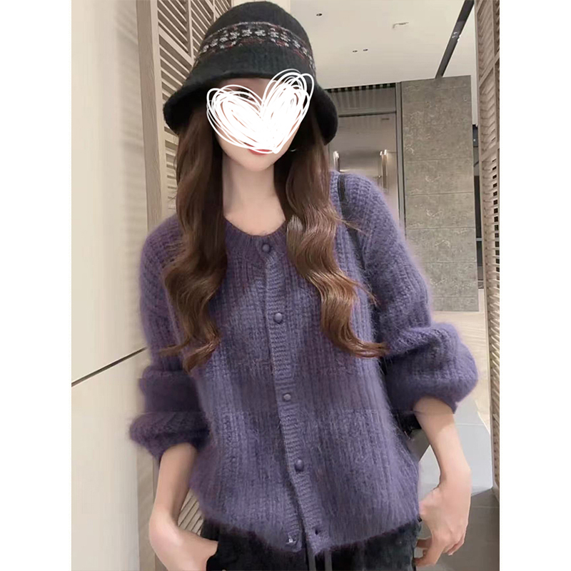 紫色毛衣外套宽松针织开衫上衣女