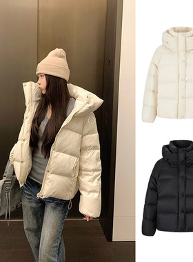 MosesQueen魔西女王白色连帽棉服女冬季新款立领防风保暖面包服