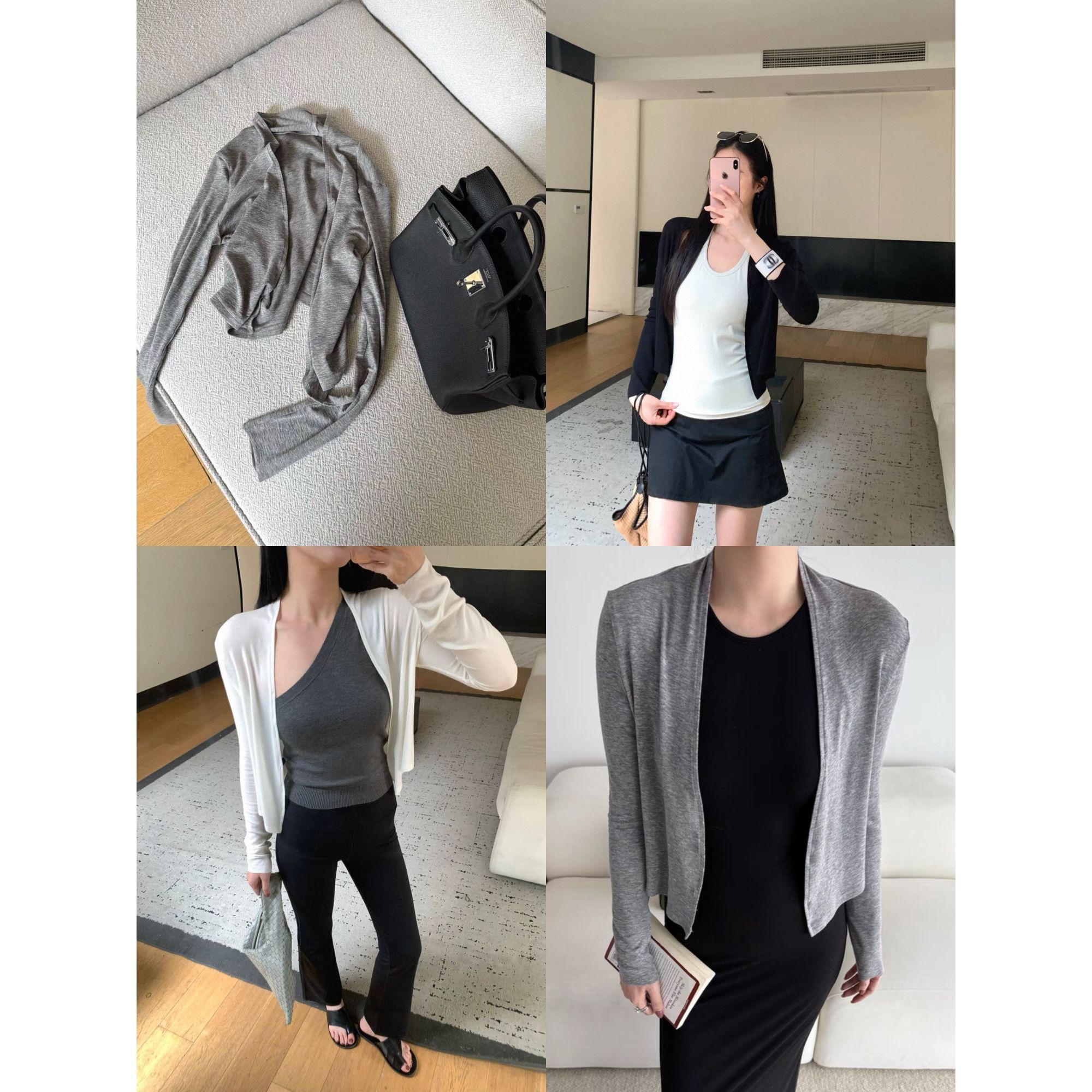 MosesQueen魔西女王百搭修身型显瘦纯色夏季薄款复古风短款开衫