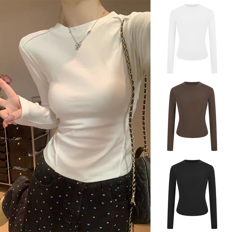 MosesQueen魔西女王加绒加厚半高领打底衫修身显瘦秋冬长袖上衣女