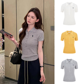 刺绣修身 MosesQueen魔西女王灰色Polo领短袖 T恤新款 显瘦上衣夏女