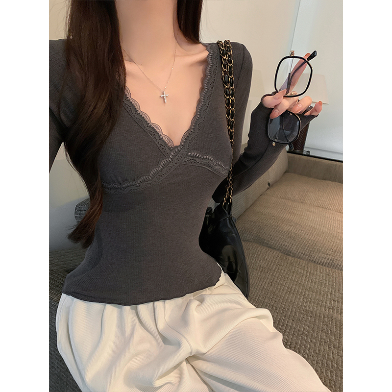蕾丝花边打底上衣女性感纯欲长袖