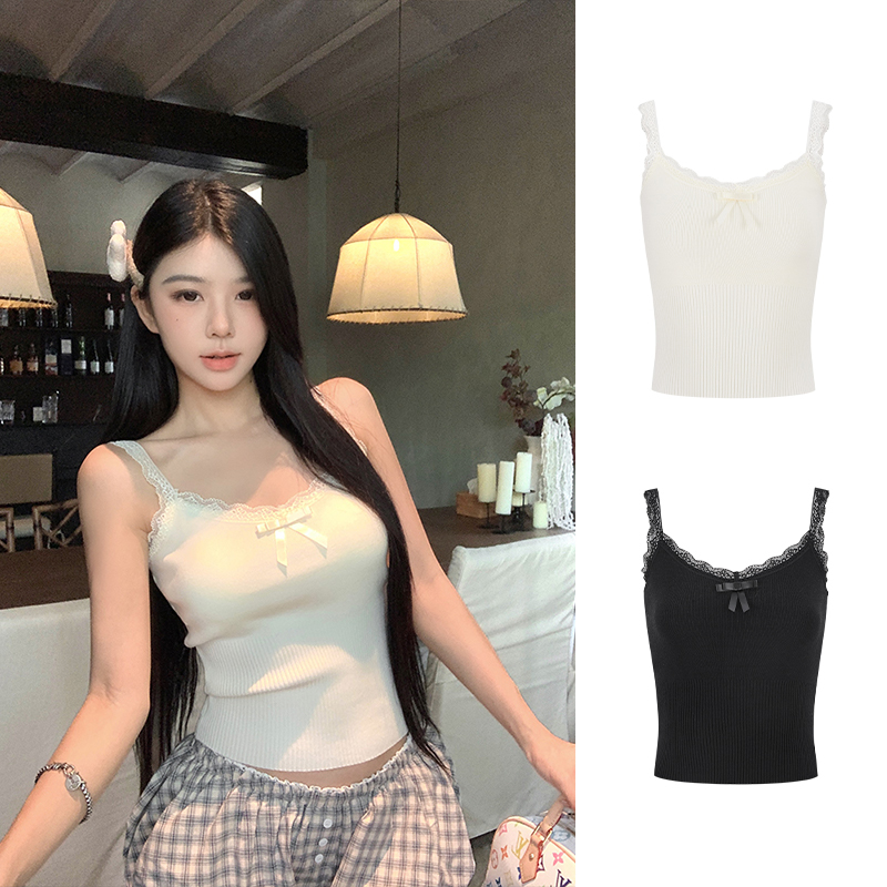 MosesQueen魔西女王纯欲蕾丝边气质上衣女修身显瘦针织吊带背心