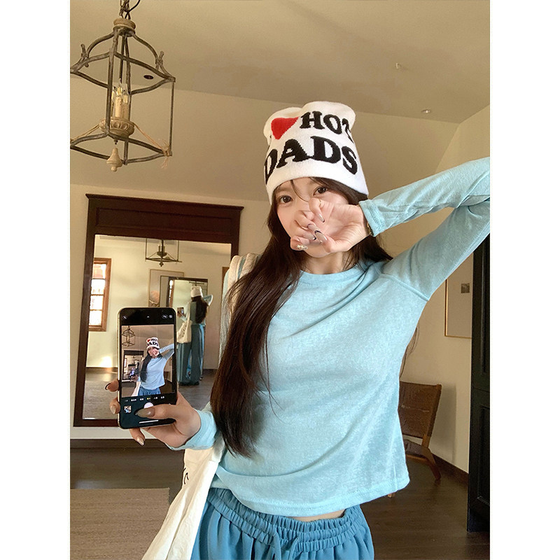 MosesQueen魔西女王休闲风正肩显瘦早秋纯色长袖T恤百搭打底上衣