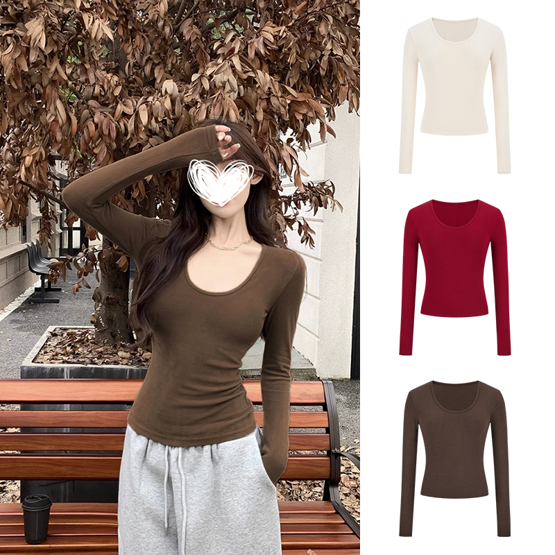 MosesQueen魔西女王性感U领内搭正肩T恤女春秋修身显瘦打底上衣