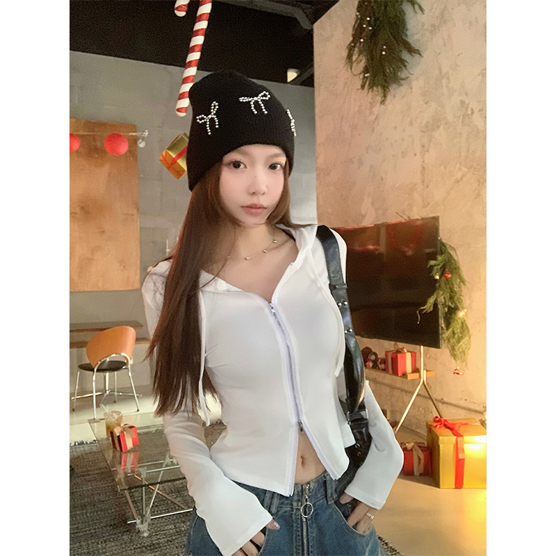 MosesQueen魔西女王双拉链连帽掐腰短款开衫运动风休闲长袖上衣