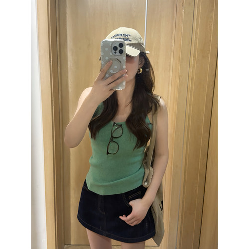 MosesQueen魔西女王基础款纯色坑条纹吊带背心U领修身显瘦上衣