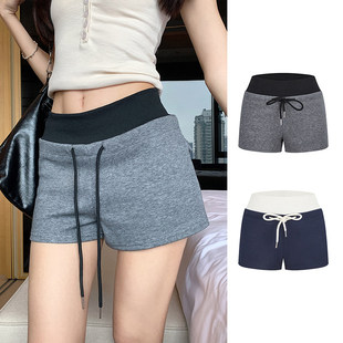 宽松显瘦热裤 MosesQueen魔西女王撞色高腰运动短裤 女外穿休闲卫裤