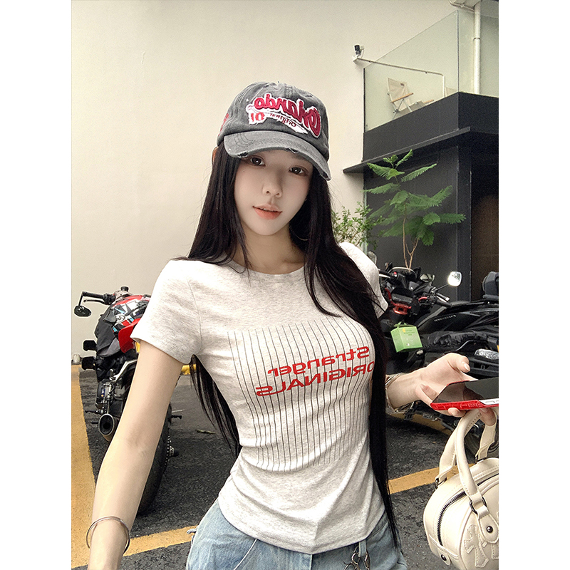 MosesQueen魔西女王美式复古印花短袖2025夏季正肩修身辣妹t恤