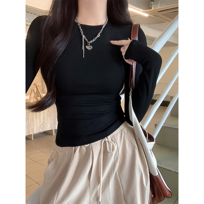 MosesQueen魔西女王纯色修身长袖t恤女2025新款短款打底衫上衣