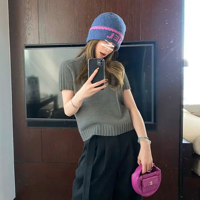 半高领针织短袖t恤宽松显瘦百搭