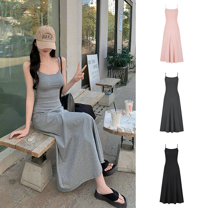 MosesQueen魔西女王设计感气质收腰吊带连衣裙修身显瘦打底长裙