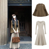 MosesQueen魔西女王小香千金感套装 斗篷外套修身 内搭针织连衣裙女