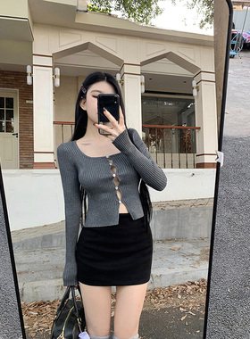 Moses Queen魔西女王纯欲风镂空针织开衫春季设计感短款长袖上衣