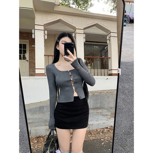 Moses Queen魔西女王纯欲风镂空针织开衫春季设计感短款长袖上衣